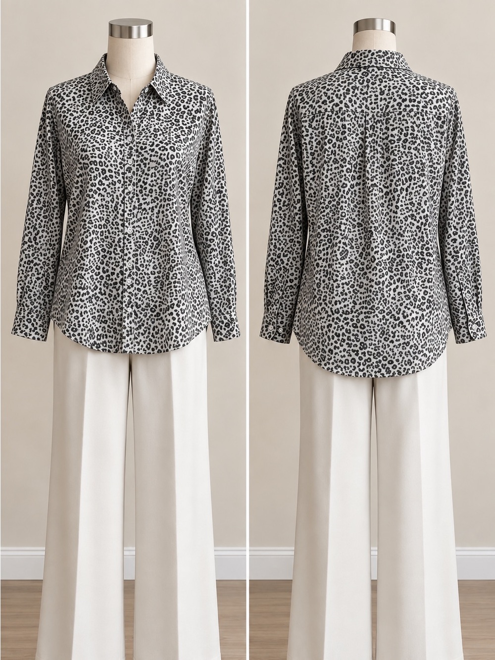 Chico’s no-iron Coolmax leopard print button down shirt size 3 16/18